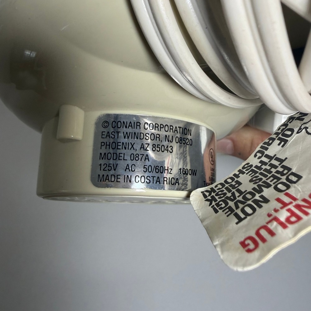 Conair Hair Dryer Pro Style 1600 Model 087A Cream Vintage 1600W Blow Dryer WORKS - Picture 7 of 7